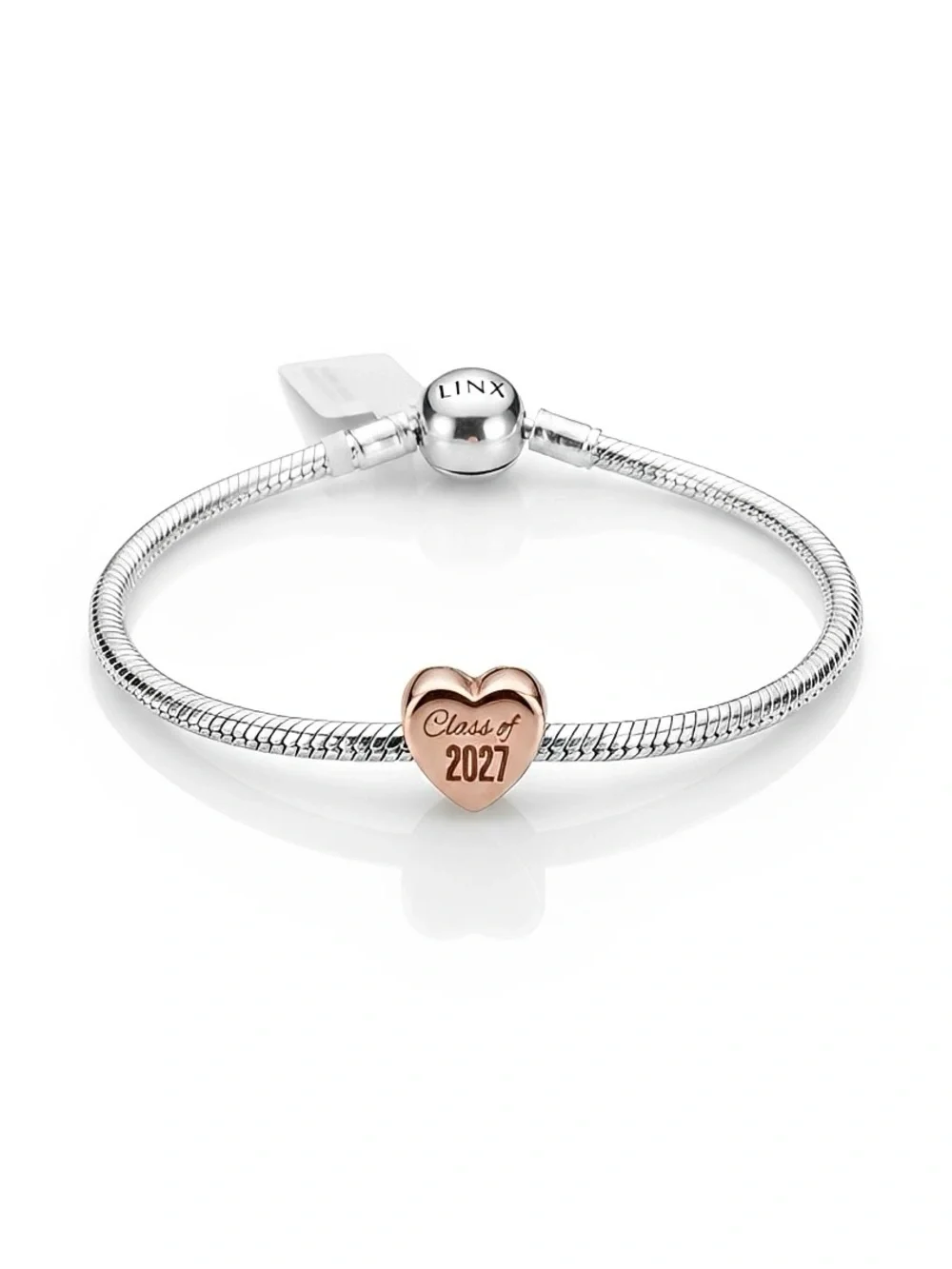 Linx Snake Chain Bracelet with Class of 2027 Graduation Heart Charm